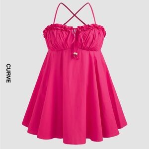 Cider Brand. 3X. 100% Cotton halter neckline solid lettuce trim mini dress.